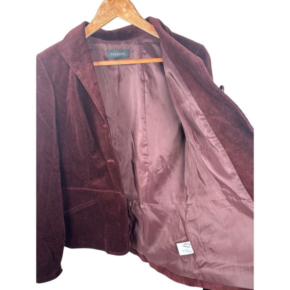 Talbots Women's 10 Burgundy Velvet Blazer Jacket Button Front Maroon Work Preppy - Picture 7 of 8